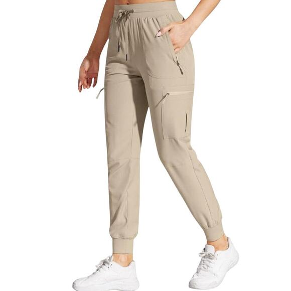New Boutique Tan Sand Khaki Cargo High Waist Jogger Pants - Picture 1 of 4